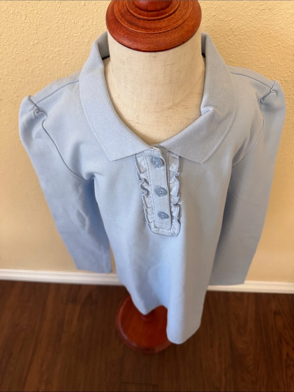 Gymboree Girls Ruffle Polo Uniform Light Blue Long Sleeve Top Size 10